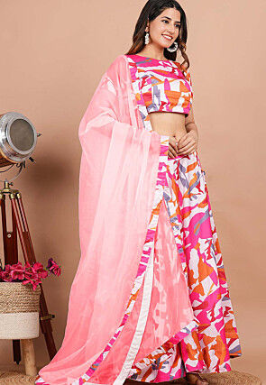 Printed Border Organza Dupatta in Light Red