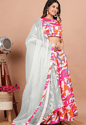 Printed Border Organza Dupatta in White