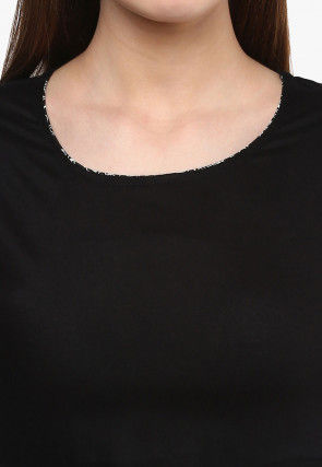 Printed Border Viscose Rayon A Line Kurta in Black