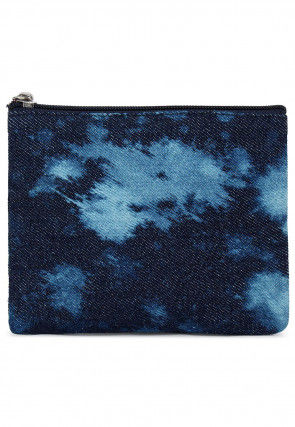 Printed Canvas Coin Pouch in Navy Blue