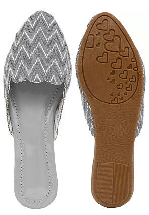 Printed Canvas Women Jutti in Grey