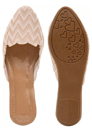 Printed Canvas Women Jutti in Light Beige