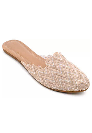 Printed Canvas Women Jutti in Light Beige