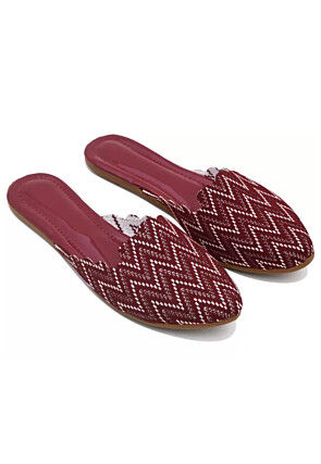 Printed Canvas Women Jutti in Maroon