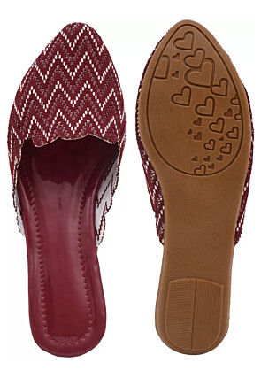 Printed Canvas Women Jutti in Maroon