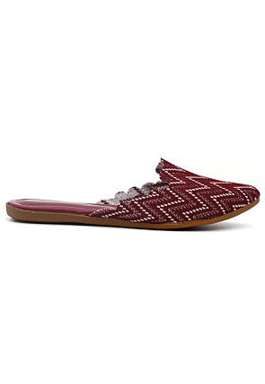 Printed Canvas Women Jutti in Maroon