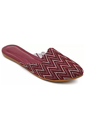 Printed Canvas Women Jutti in Maroon