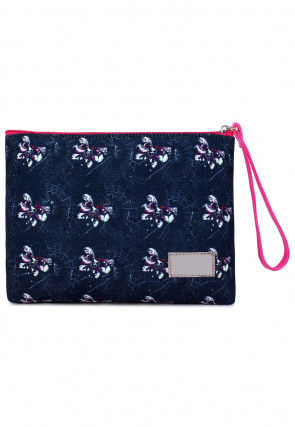 Printed Canvas Wristlet in Navy Blue