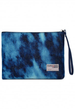 Printed Canvas Wristlet in Navy Blue