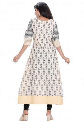 Printed Chanderi Cotton A Line Kurta Set in Off White