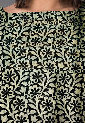 Printed Chanderi Cotton A-line Kurta Set in Black and Off White