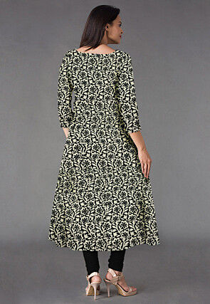 Printed Chanderi Cotton A-line Kurta Set in Black and Off White