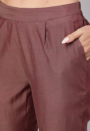 Printed Chanderi Cotton Straight Kurta Set in Brown