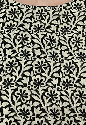 Printed Chanderi Cotton Top in Off White and Black 