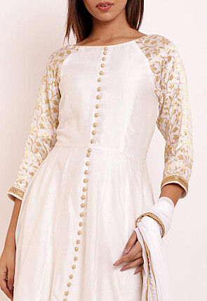 Woven Cotton Silk Pakistani Suit in Off White