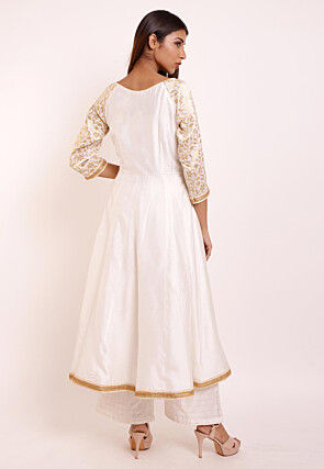 Woven Cotton Silk Pakistani Suit in Off White