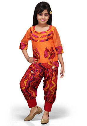 Printed Chanderi Silk Kameez with Jasmine Pant in Orange
