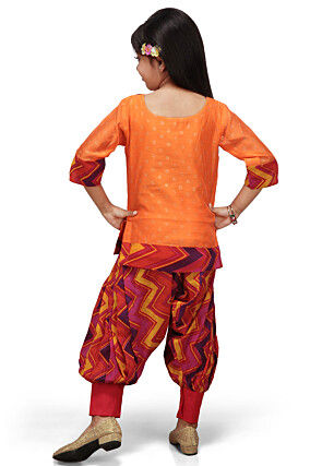 Printed Chanderi Silk Kameez with Jasmine Pant in Orange