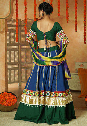 Printed Chanderi Silk Lehenga in Dusty Blue