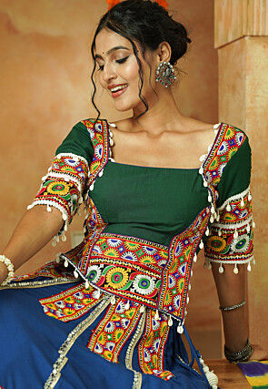 Printed Chanderi Silk Lehenga in Dusty Blue