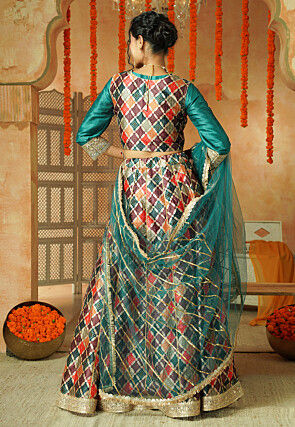 Printed Chanderi Silk Lehenga in Multicolor