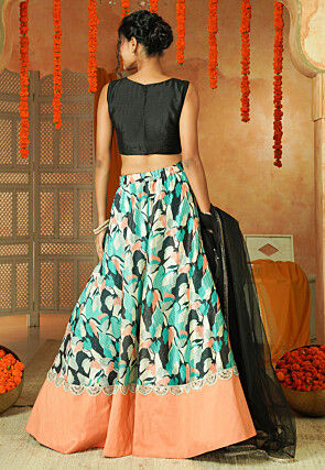Printed Chanderi Silk Lehenga in Multicolor