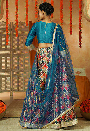 Printed Chanderi Silk Lehenga in Multicolor