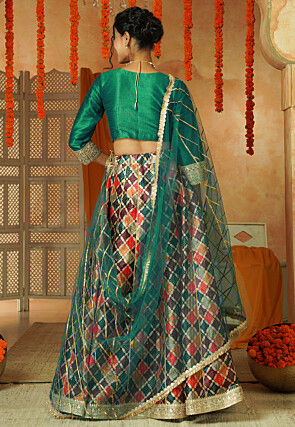 Printed Chanderi Silk Lehenga in Multicolor