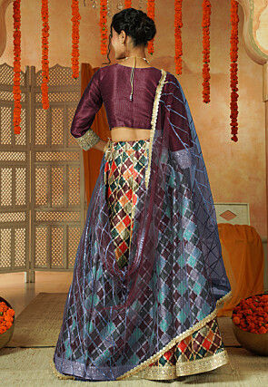 Printed Chanderi Silk Lehenga in Multicolor