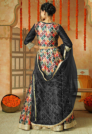Printed Chanderi Silk Lehenga in Multicolor