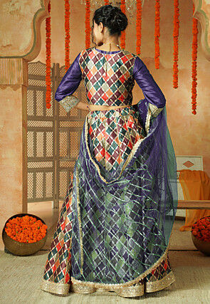 Printed Chanderi Silk Lehenga in Multicolor