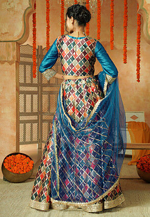 Printed Chanderi Silk Lehenga in Multicolor