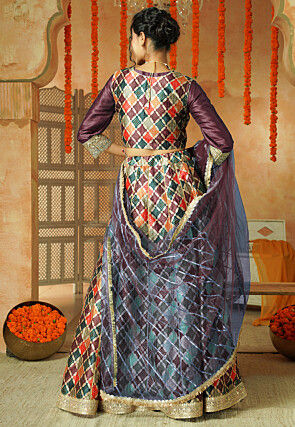 Printed Chanderi Silk Lehenga in Multicolor