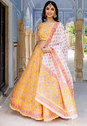 Buy Yellow Embroidered Work Lucknowi Ready To Wear Lehenga Choli Online