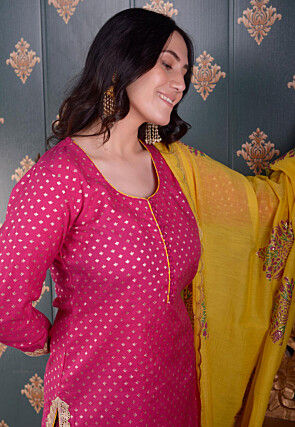 Printed Chanderi Silk Pakistani Suit in Fuchsia
