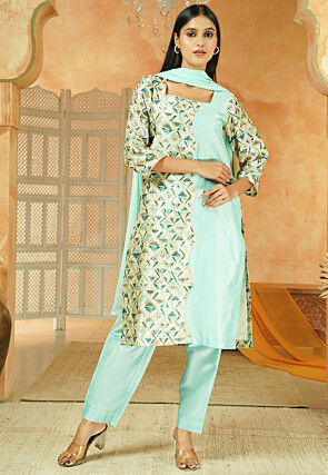 Printed Chanderi Silk Pakistani Suit in Multicolor