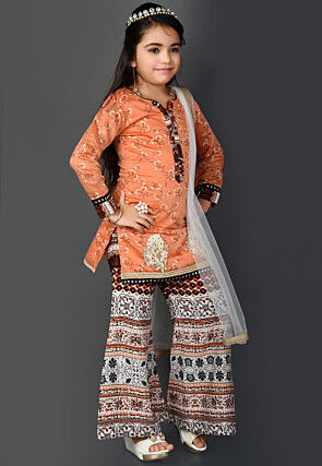 Printed Chanderi Silk Pakistani Suit in Peach