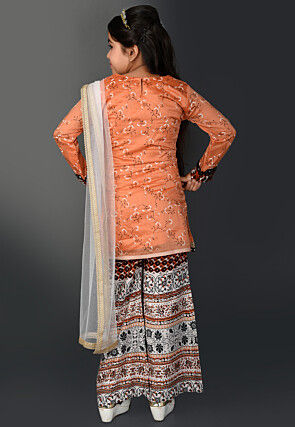 Printed Chanderi Silk Pakistani Suit in Peach