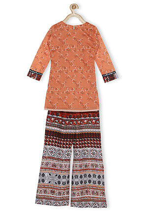 Printed Chanderi Silk Pakistani Suit in Peach