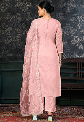 Printed Chanderi Silk Pakistani Suit in Pink