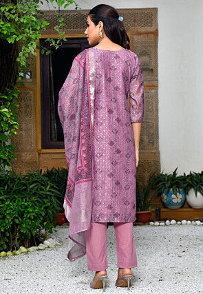 Printed Chanderi Silk Pakistani Suit in Purple