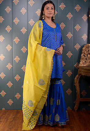 Printed Chanderi Silk Pakistani Suit in Royal Blue