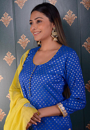 Printed Chanderi Silk Pakistani Suit in Royal Blue