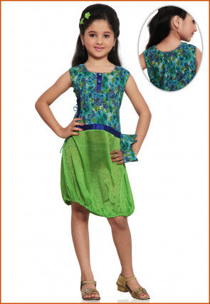 Printed Chiffon and Cotton Dress in Light Green