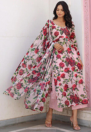 Printed Chiffon Pakistani Suit in Light Pink