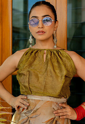 Printed Chiffon Saree in Beige