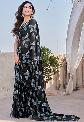 Printed Chiffon Saree in Black