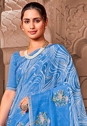 Printed Chiffon Saree in Blue