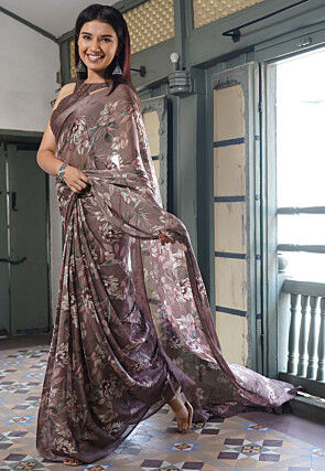 Printed Chiffon Saree in Brown