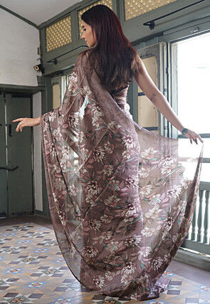 Printed Chiffon Saree in Brown